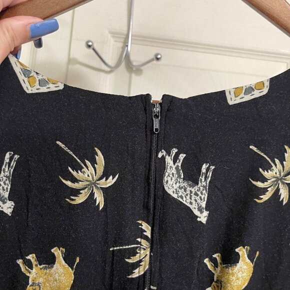 Vintage Womens Black Sleeveless Slit Elephant Palm Tree Leopard Midi Dress Small - Picture 5 of 7